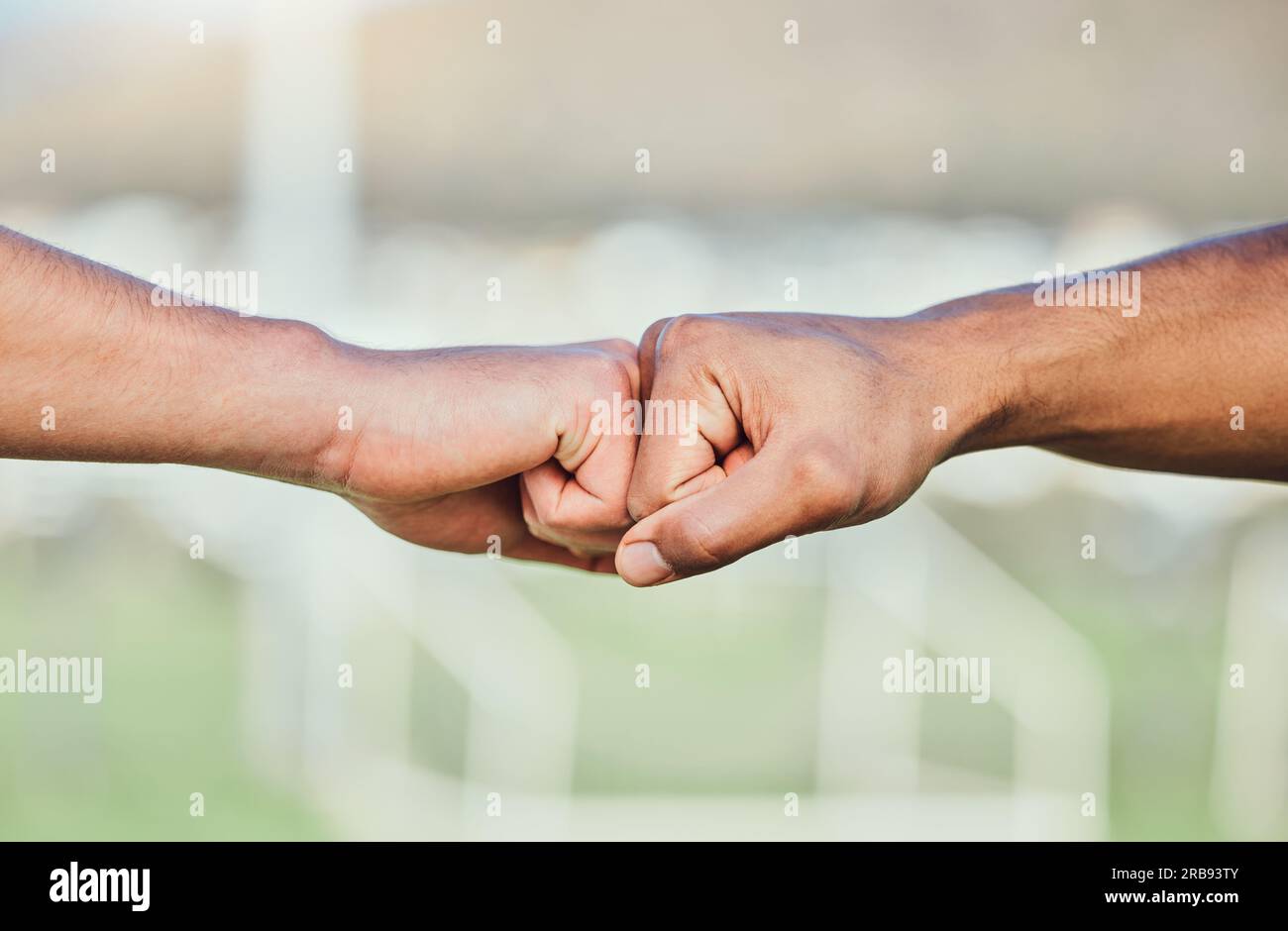 Soccer, fist bump and hands for teamwork, support and sports for