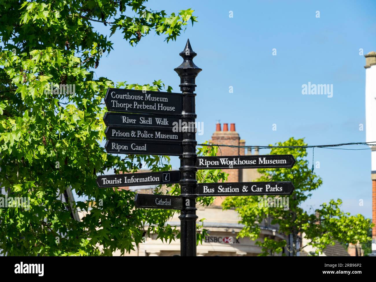 Tourist information signpost, Ripon city, North Yorkshire, England, UK ...