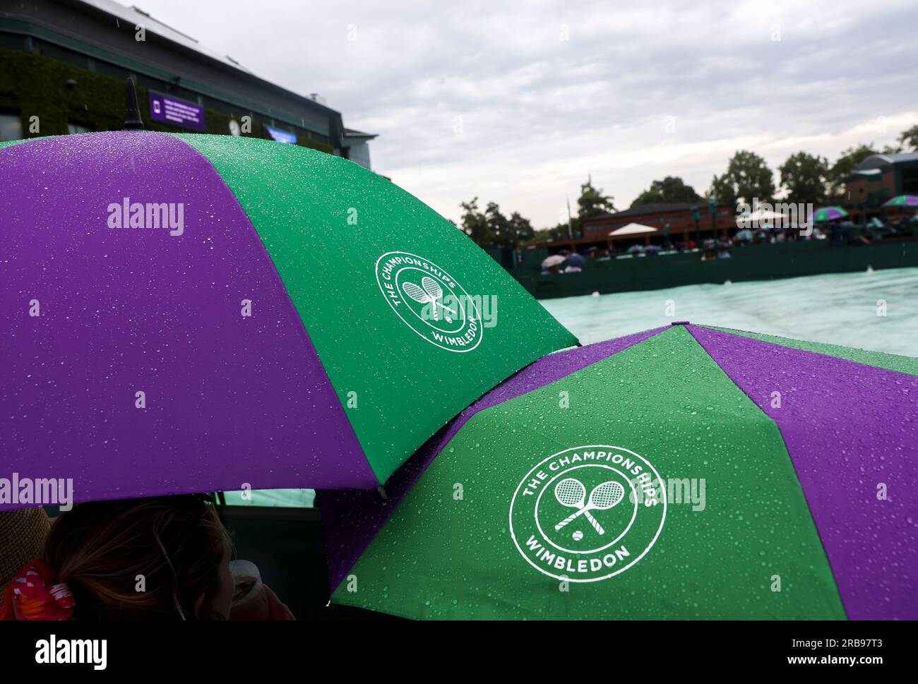 London, Britain. 8th July, 2023. People hold umbrellas in the rain at