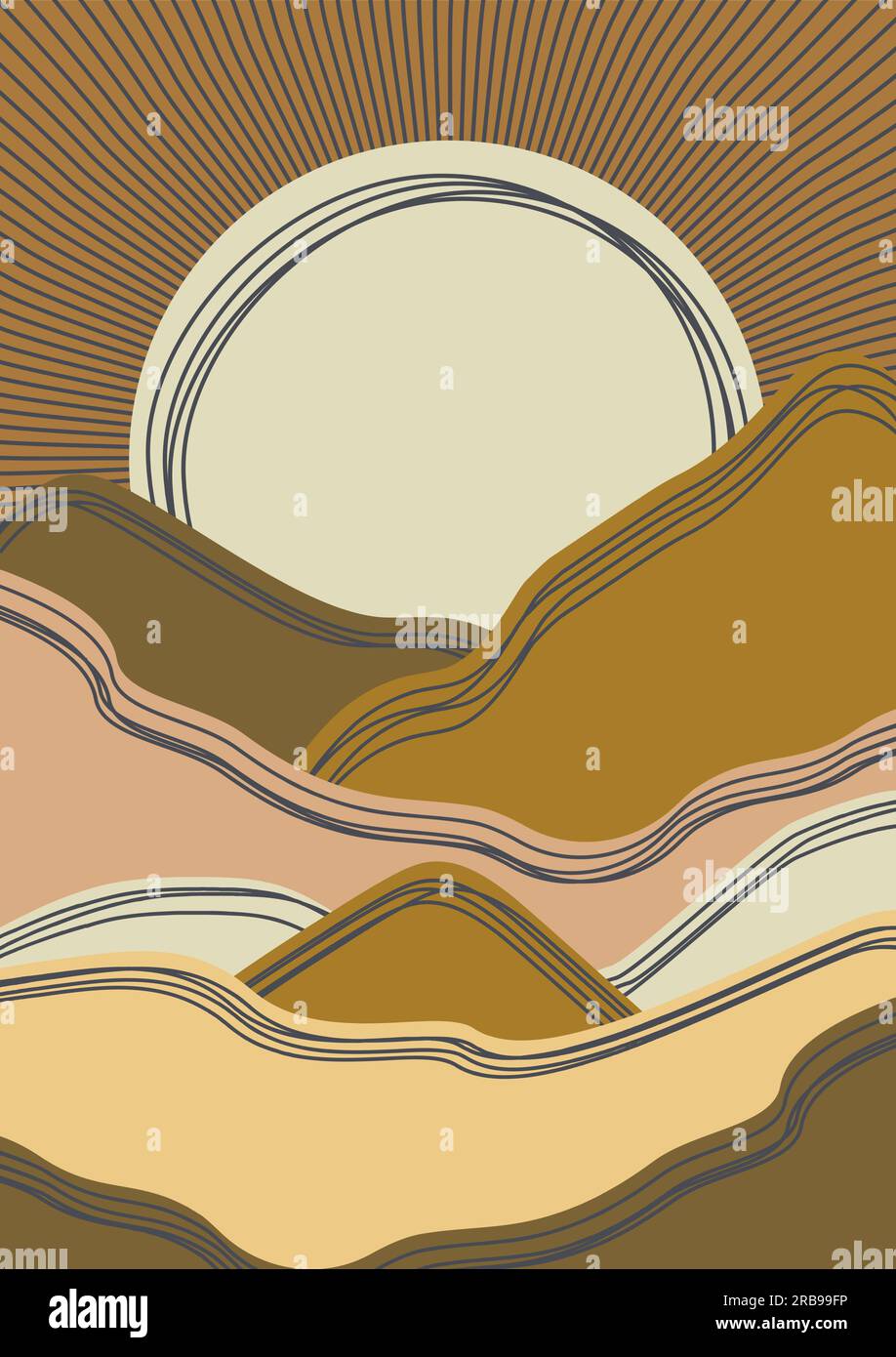 Abstract contemporary aesthetic background with sunset landscape Stock ...