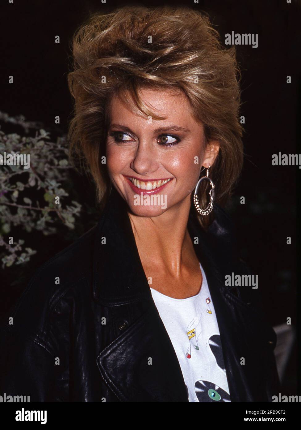 Olivia Newton-John,British/Australian singer and actress promoting her film Two of A Kind  at the Roof Gardens,London 1983. Stock Photo