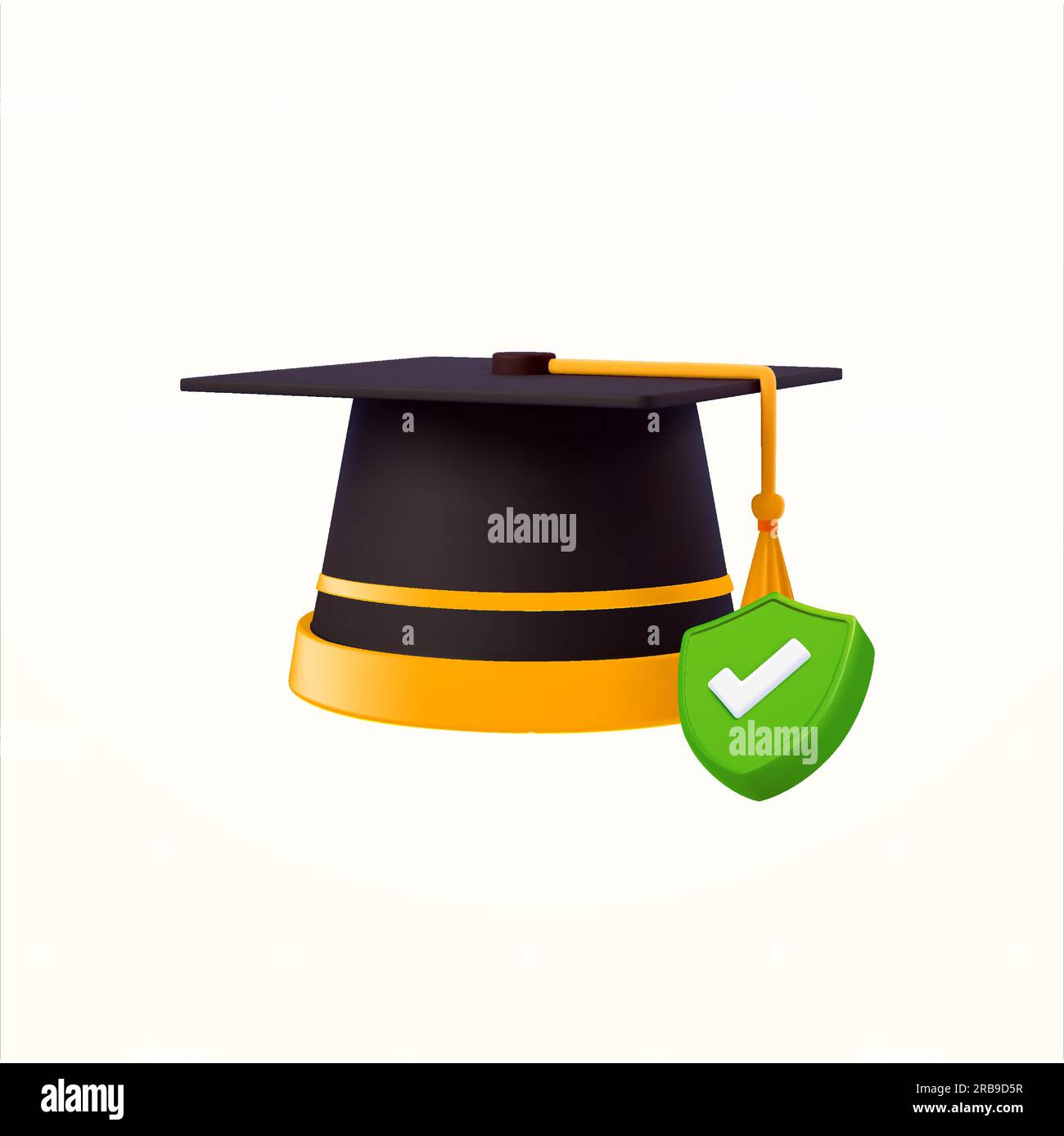 3d graduation cap or hat green check mark, isolated on background