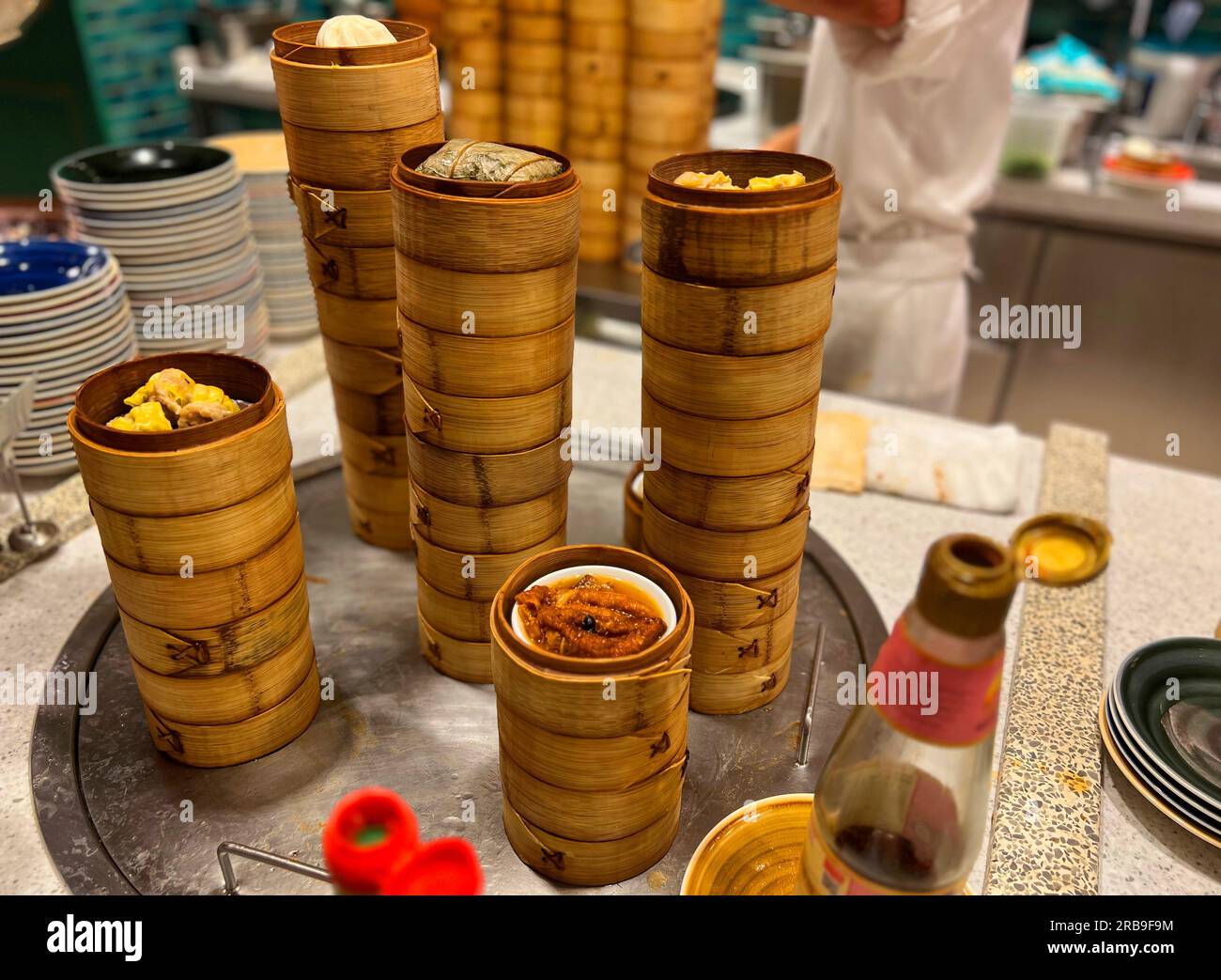 bamboo food steamer in Macau Stock Photo