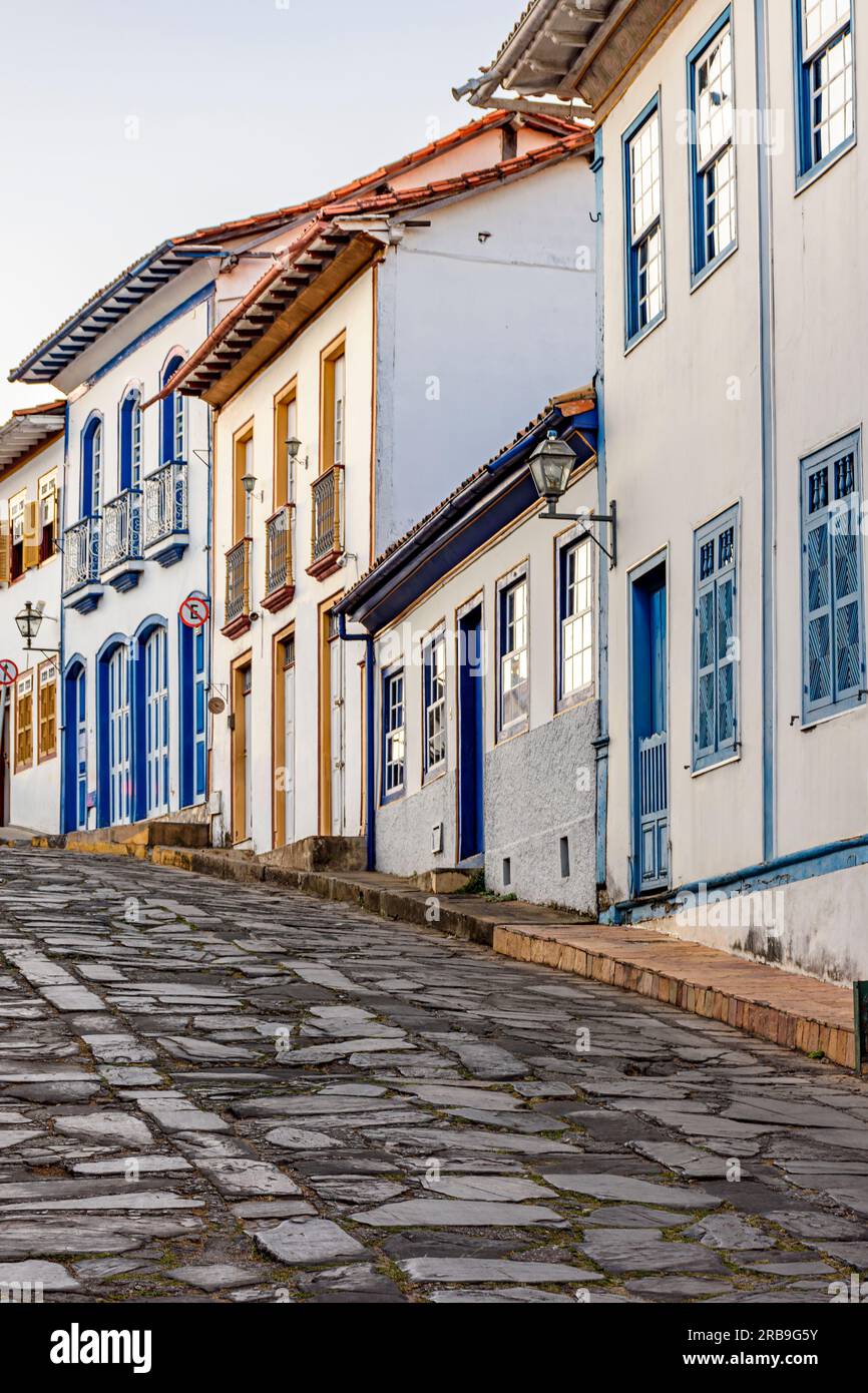 Slope with stone pavement and colonial houses in the city of Diamantina