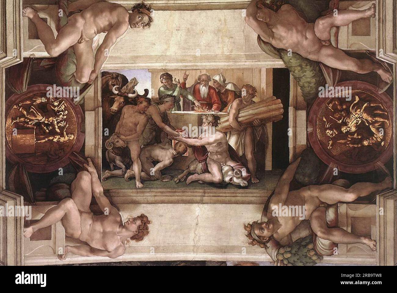 Sistine Chapel Ceiling: Sacrifice of Noah 1512 by Michelangelo Stock ...