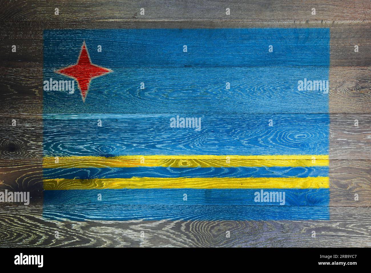 Aruba flag on rustic old wood surface background Stock Photo - Alamy