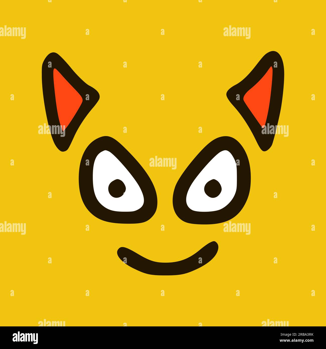 Devil with a smile emoticon in doodle style yellow background. Vector ...