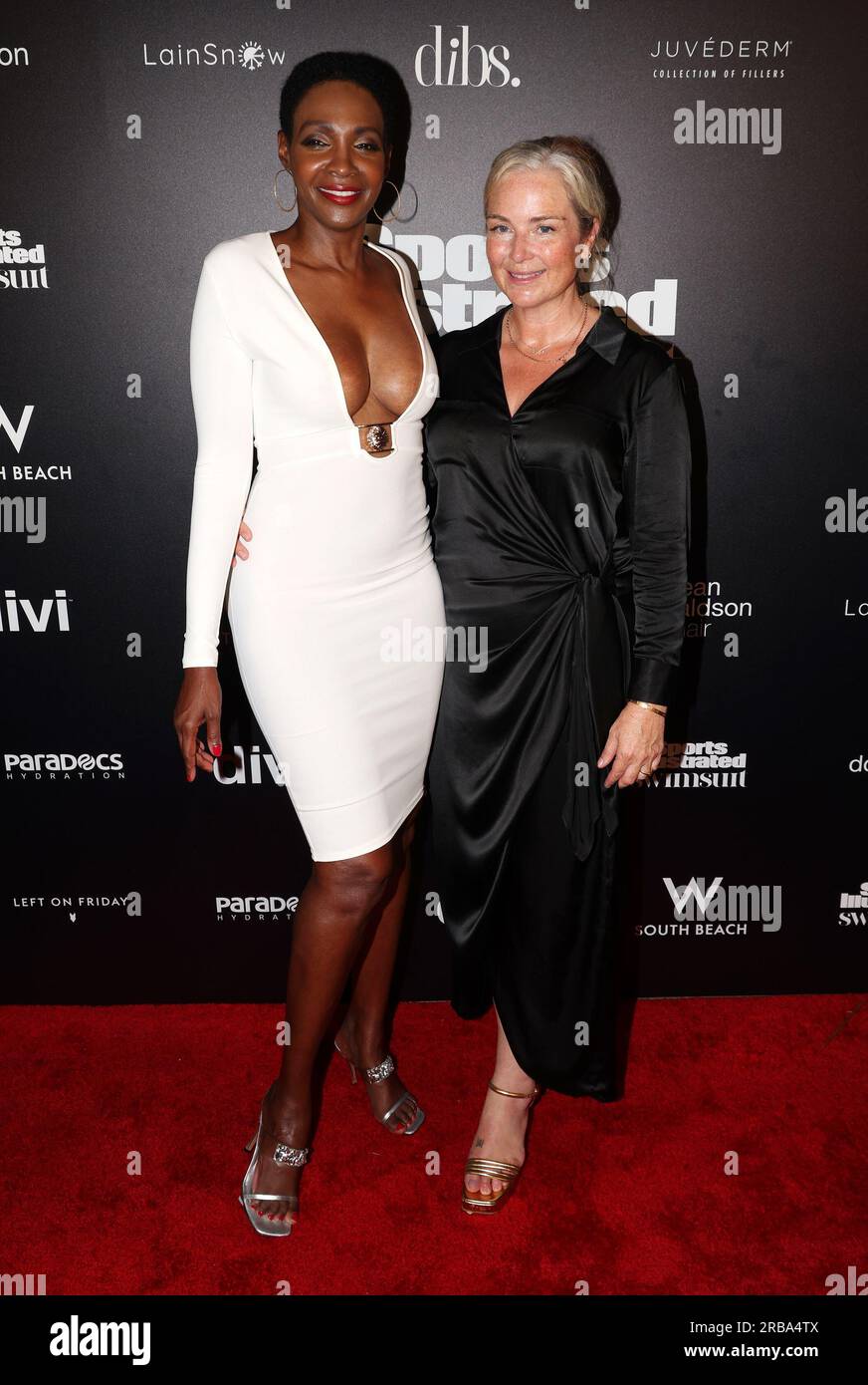 Miami, United States Of America. 07th July, 2023. MIAMI BEACH, FLORIDA - JULY 07: Roshumba and MJ Dayz arrive at Sports Illustrated Swimsuit Runway Show at W Hotel Miami Beach on July 07, 2023 in Miami Beach, Florida. (Photo by Alberto E. Tamargo/Sipa USA) Credit: Sipa USA/Alamy Live News Stock Photo