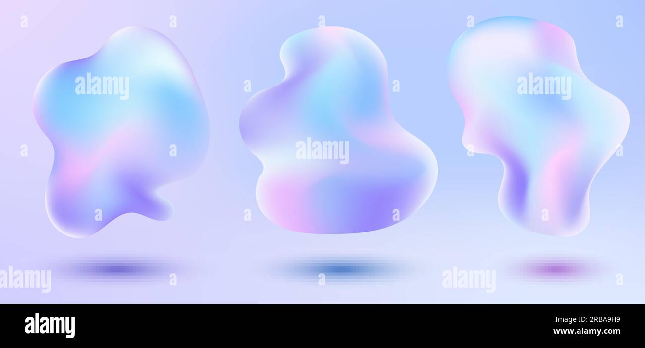 Set of 3D fluid or liquid flowing shape design element holographic ...