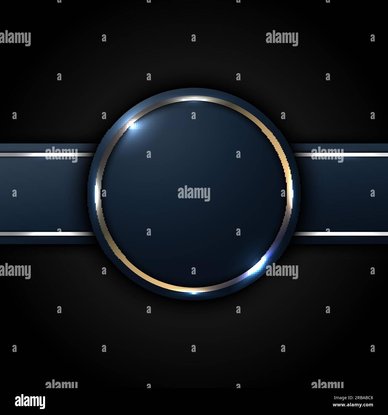 Dark blue circle and stripe label with golden line decoration on black