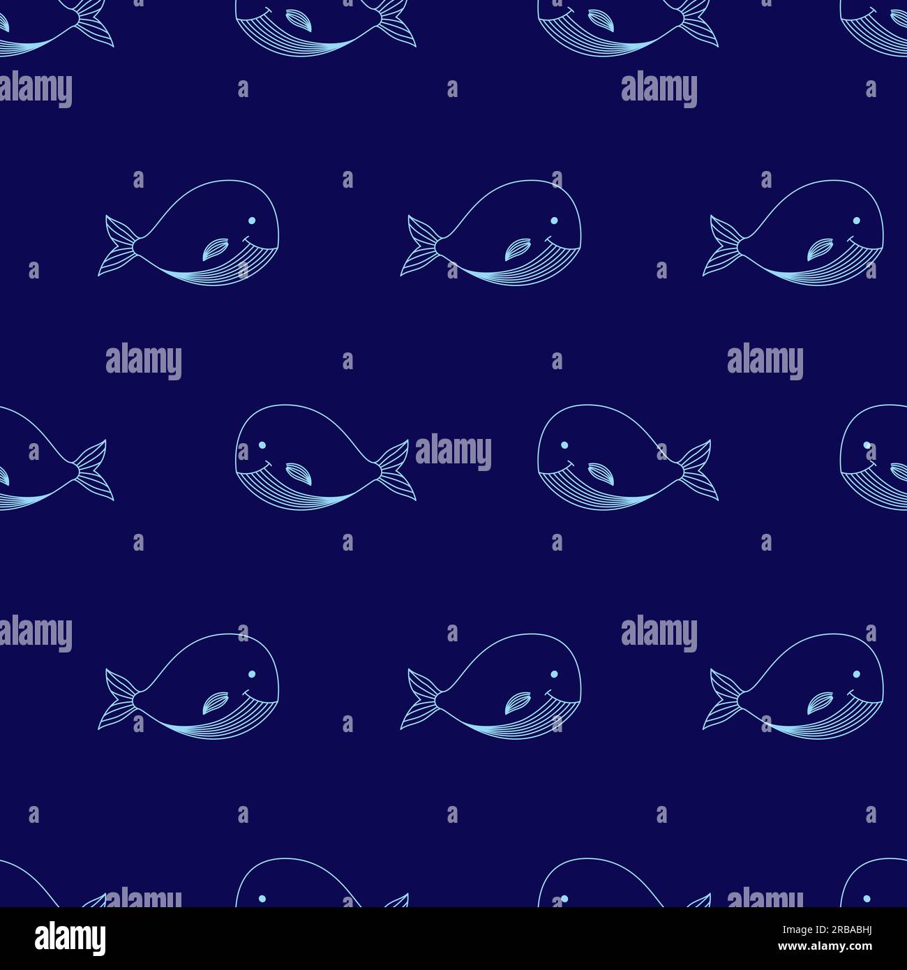 Endless pattern with whales on a blue background. Stock Vector