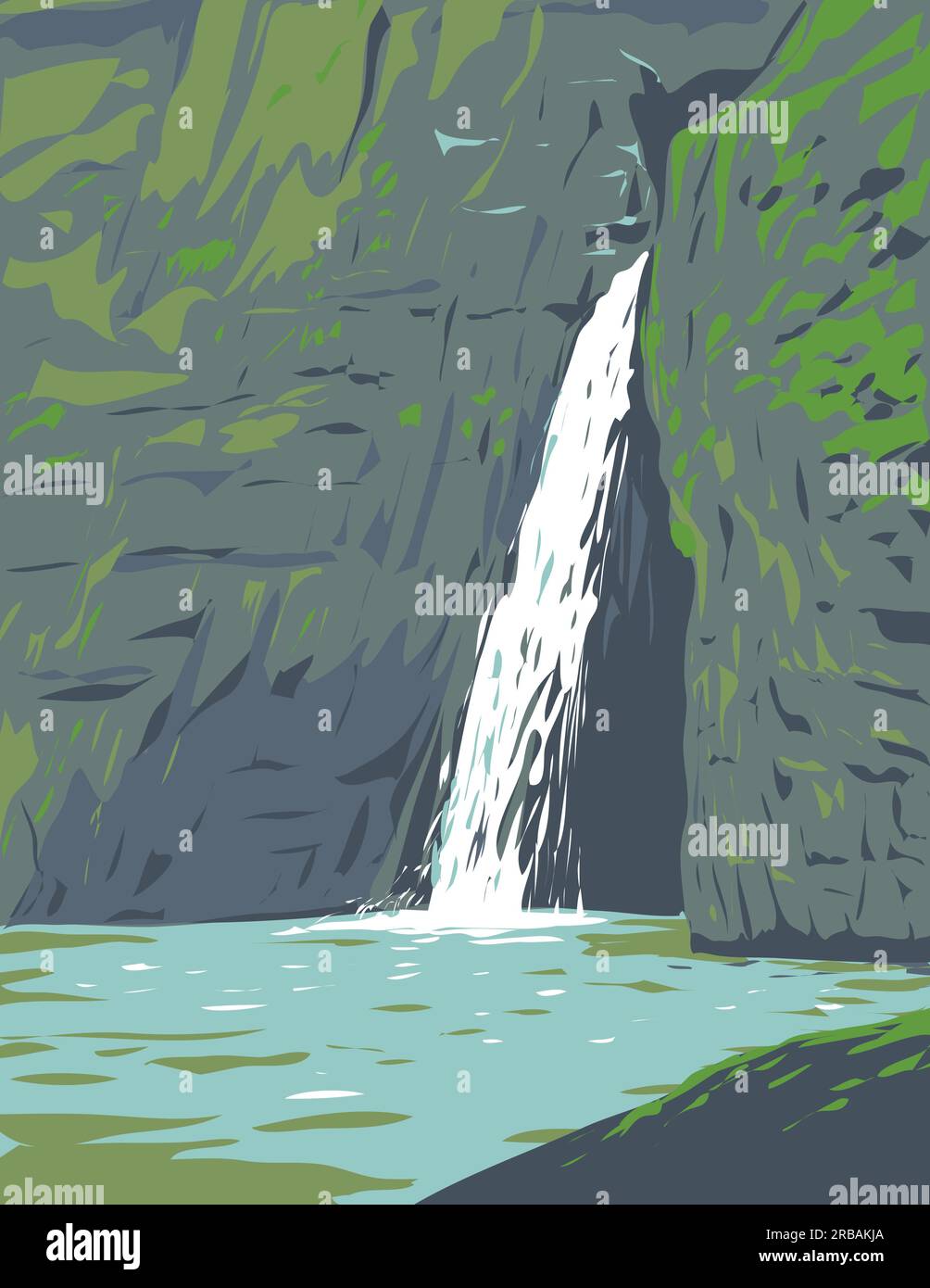 WPA poster art of Pagsanjan Falls, Magdapio Falls or Cavinti Falls waterfall in the province of Laguna in Luzon Island of the Philippines done in work Stock Photo
