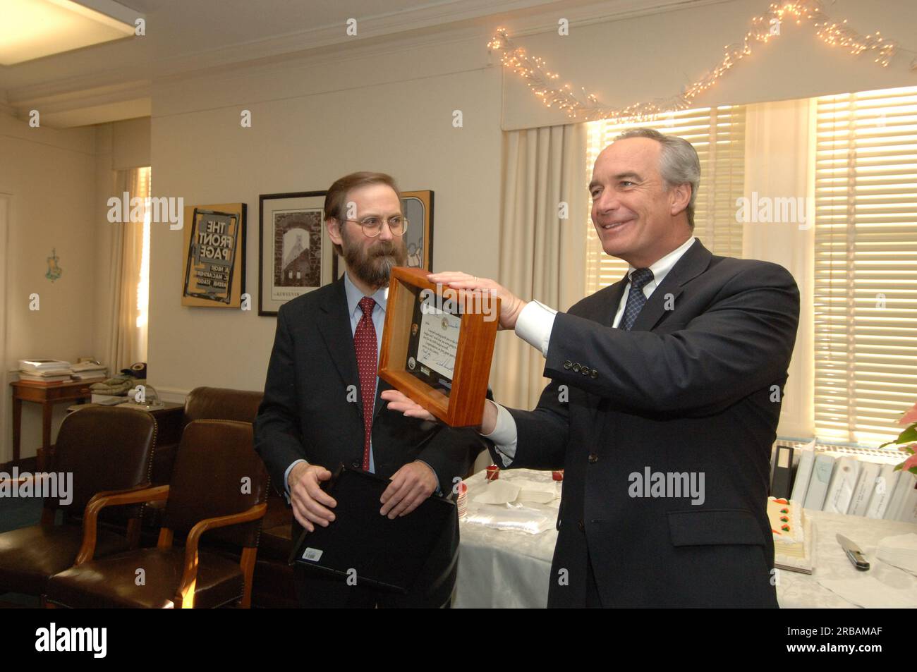 Secretary Dirk Kempthorne with departing Office of Budget Director John Trezise, staff Stock Photo