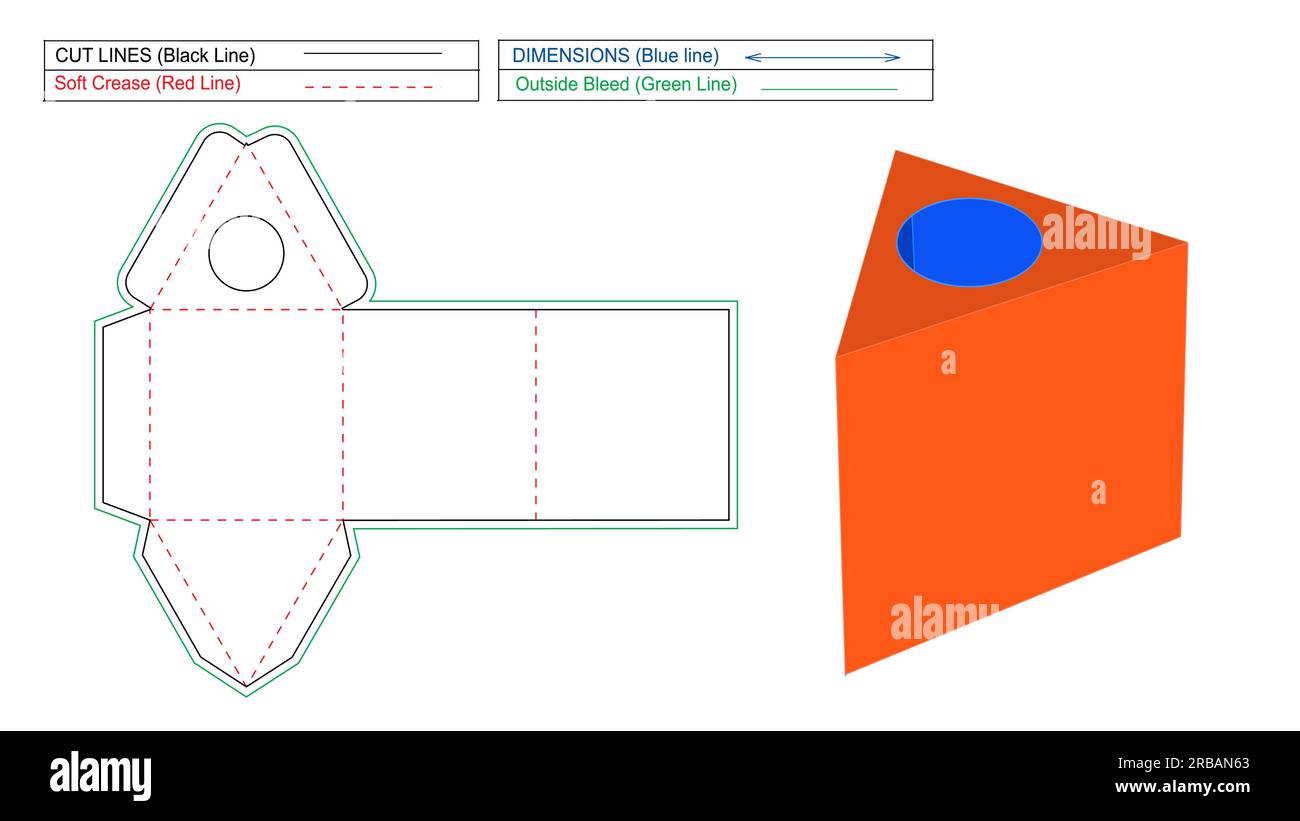 Tissue box, triangle tissue box die line template and 3D vector