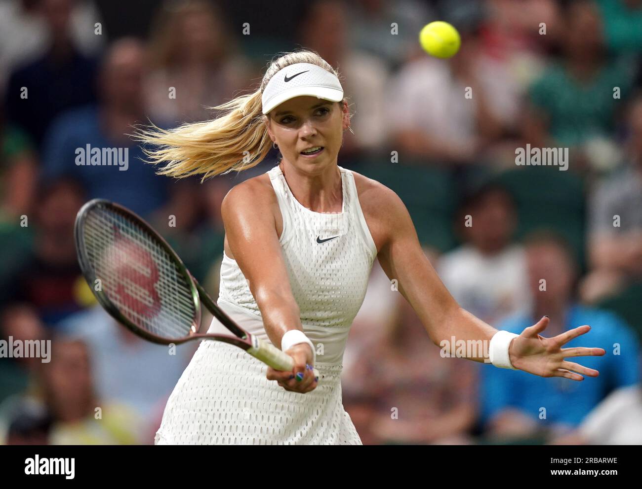 Katie Boulter in action against Elena Rybakina (not pictured) on day