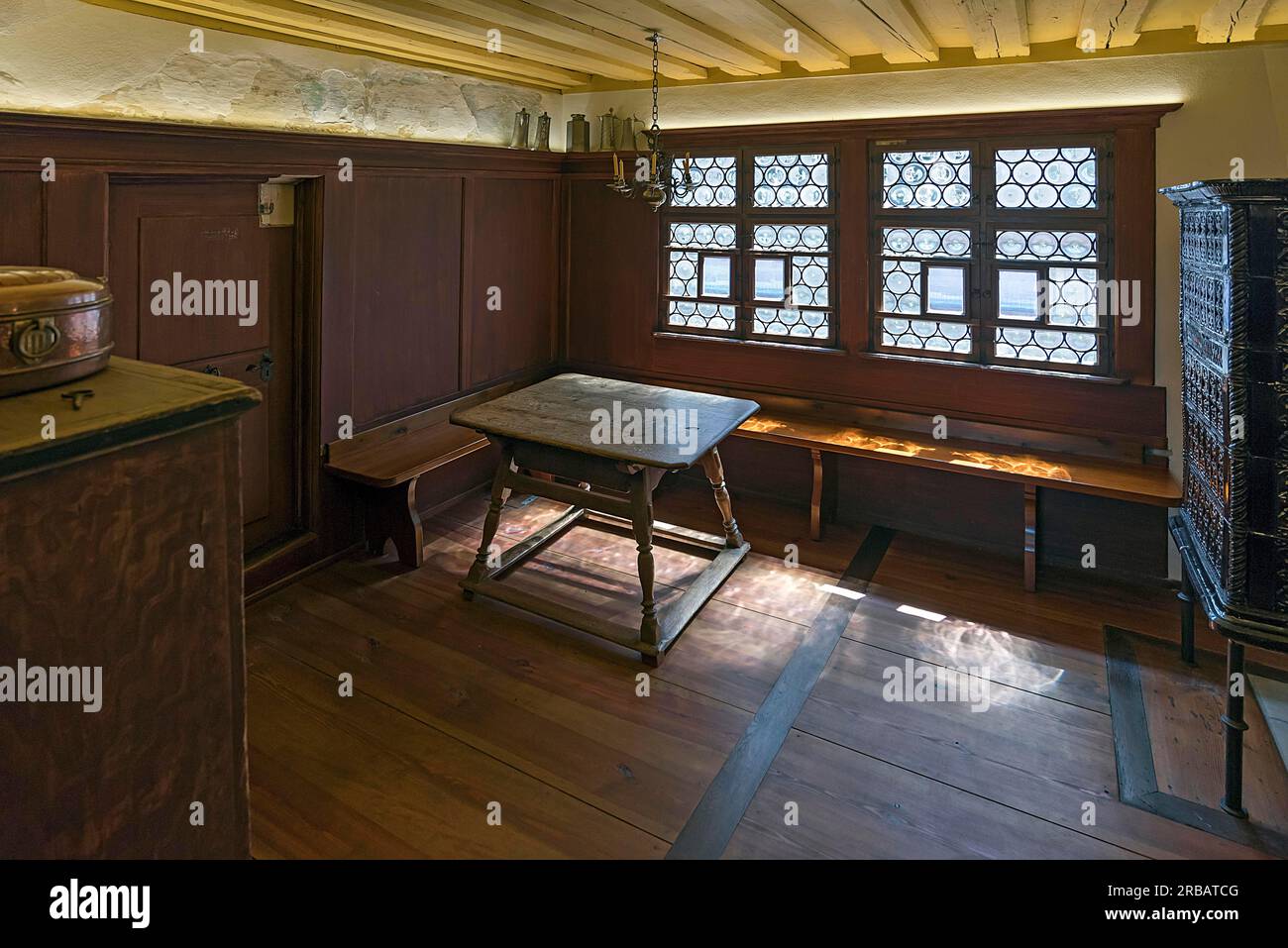Reconstructed historical living space in the medieval residential house, museum, Kuehnertsgasse, Nuremberg, Middle Franconia, Bavaria, Germany Stock Photo