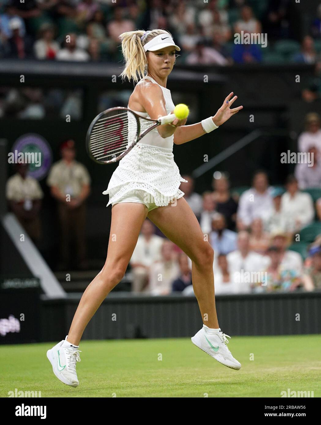 Katie Boulter in action against Elena Rybakina (not pictured) on day