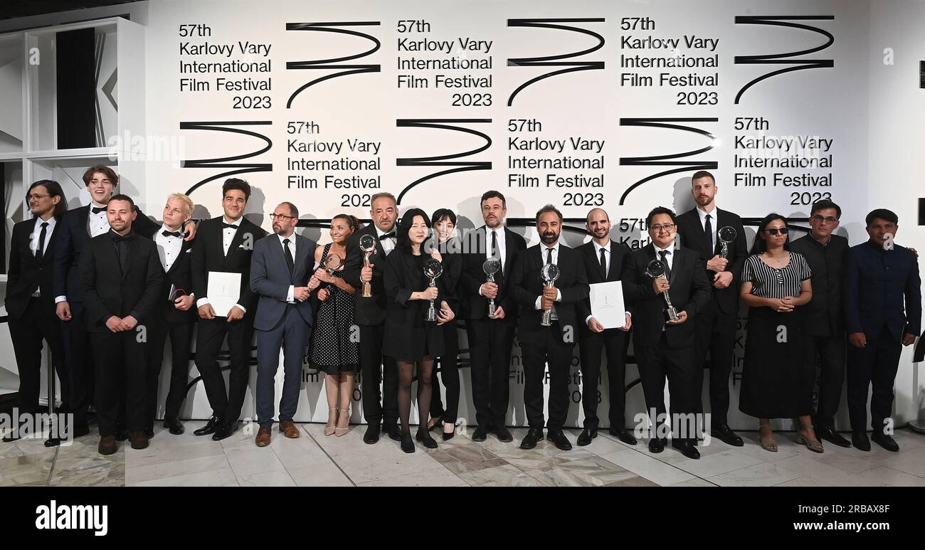 Karlovy Vary, Czech Republic. 08th July, 2023. The gala evening ended with the 57. The 57th Karlovy Vary International Film Festival, 8 July 2023. A joint photo of all award-winning filmmakers. Credit: Slavomir Kubes/CTK Photo/Alamy Live News Stock Photo