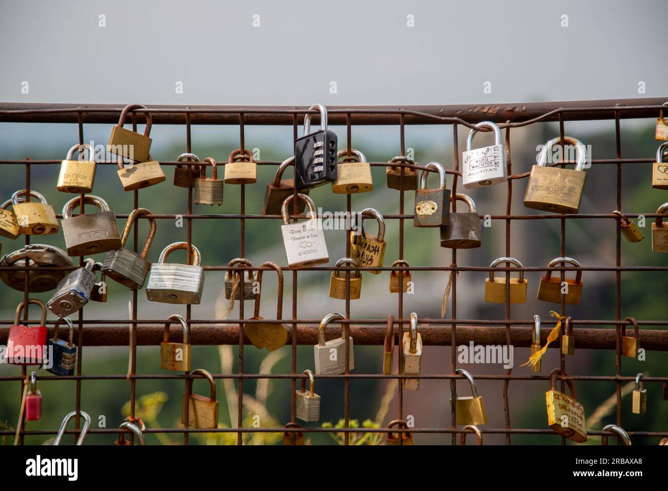 Bristol, England June 16th 2023 Padlocks attached to fencing on Pero