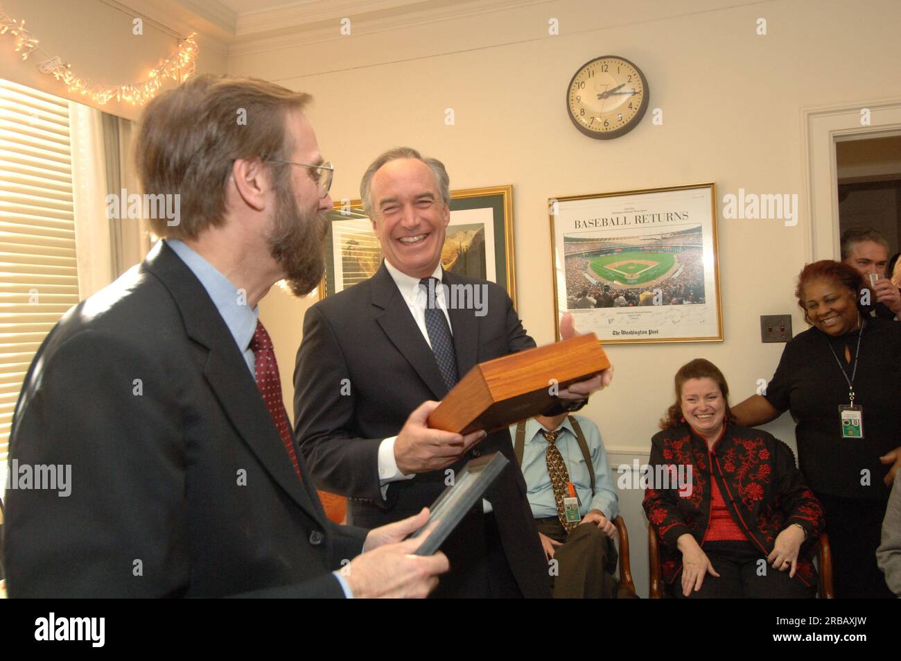 Secretary Dirk Kempthorne with departing Office of Budget Director John Trezise, staff Stock Photo