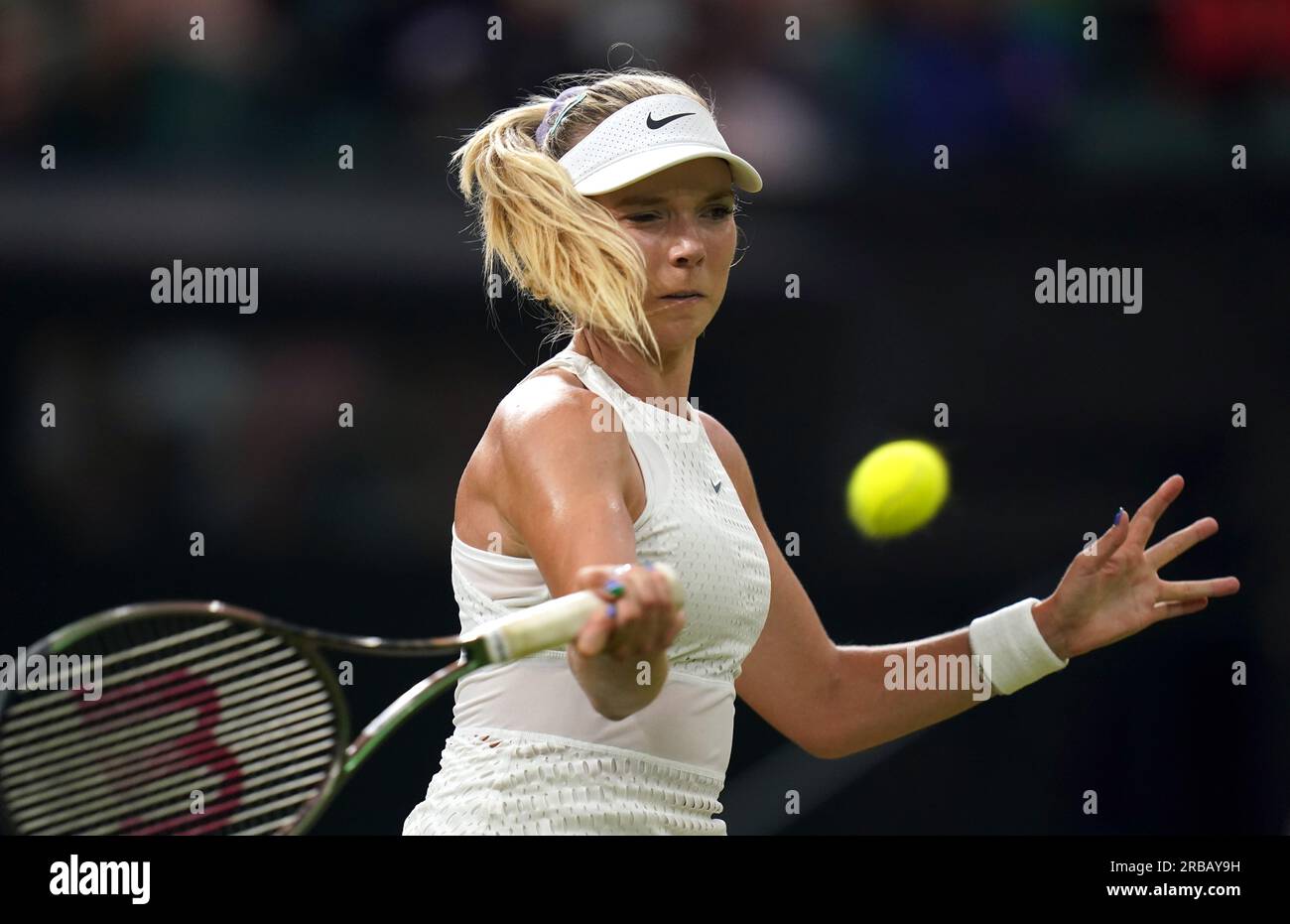 Katie Boulter in action against Elena Rybakina (not pictured) on day