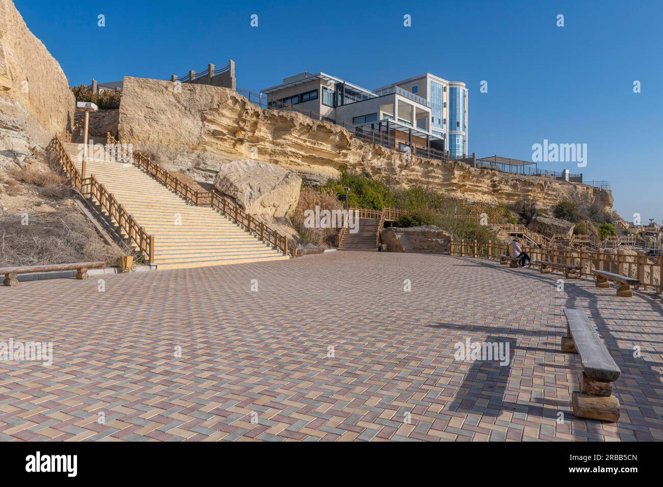 Aktau sandstone cliffs and promenade, Aktau, Caspian sea, Kazakhstan Stock Photo