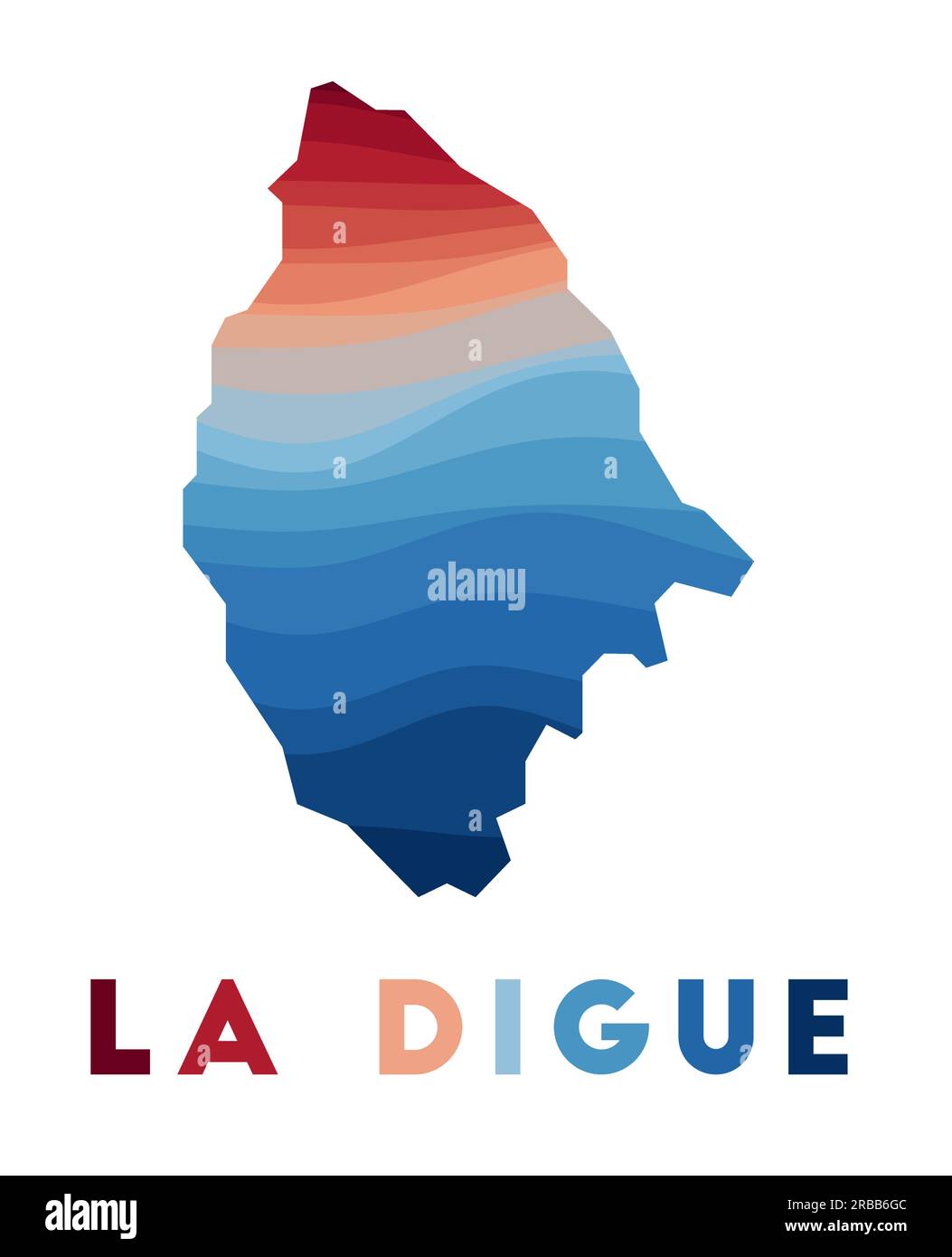 La Digue map. Map of the island with beautiful geometric waves in red ...