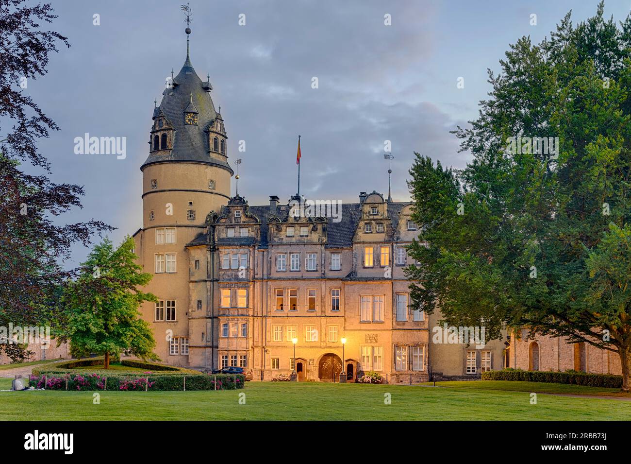 Illuminated Princely Residence, Detmold Palace Germany Stock Photo