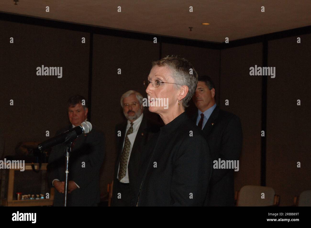Department of the Interior senior officials, including U.S. Geological Survey (USGS) Acting Director P. Patrick Leahy, at USGS-sponsored presentation on Hurricane Katrina Stock Photo