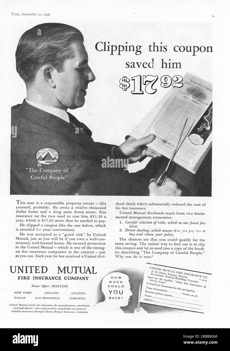 Vintage Time Magazine 21 September 1936 issue advert, USA Stock Photo