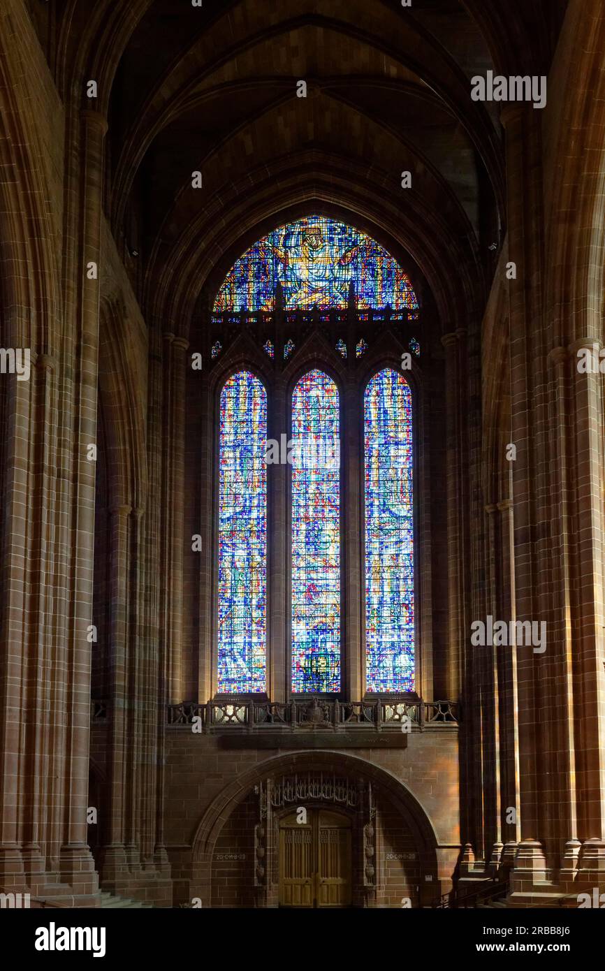 Interior view, window, Liverpool Cathedral, Toxteth, Liverpool, England, Great Britain Stock Photo