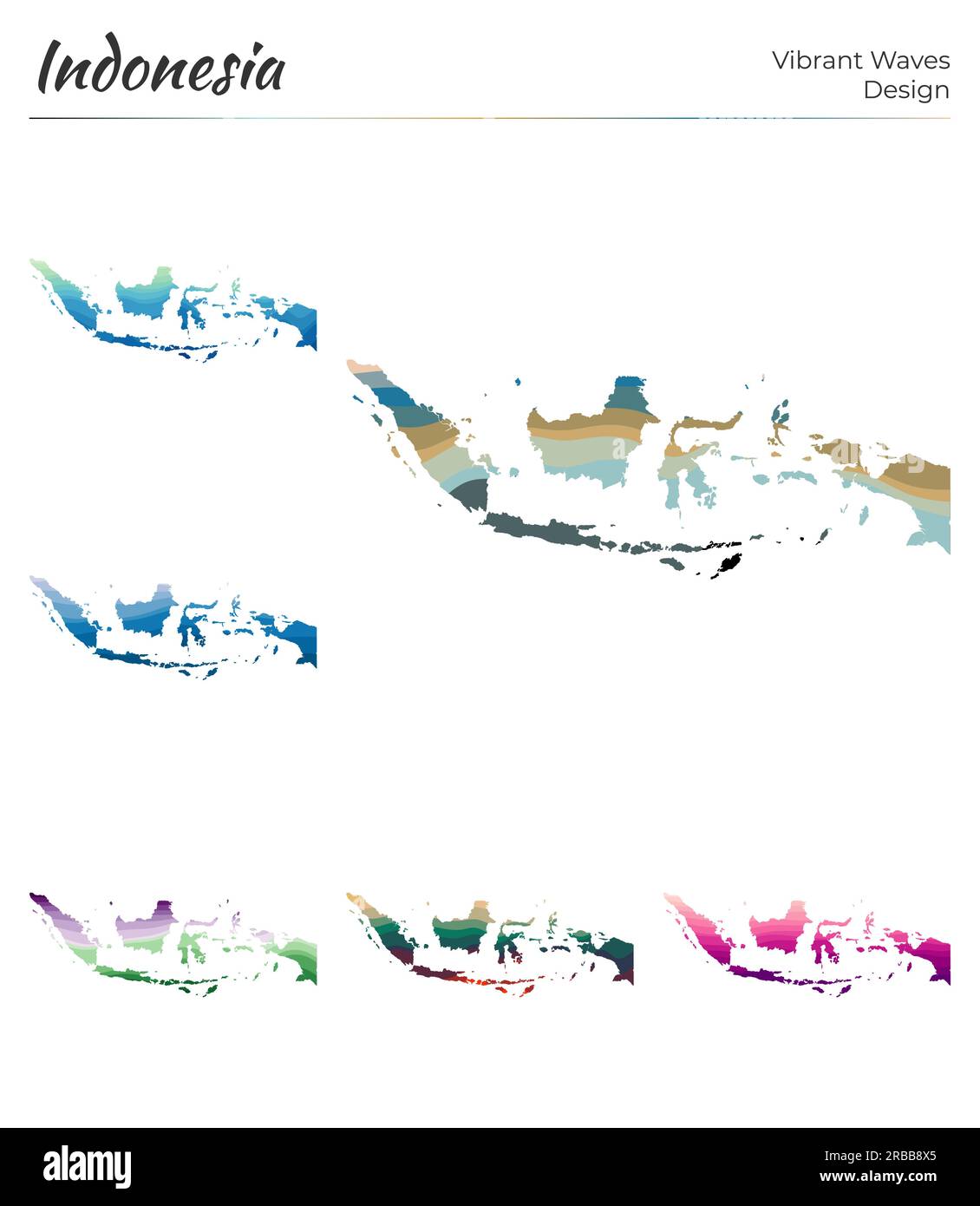 Set of vector maps of Indonesia. Vibrant waves design. Bright map of ...