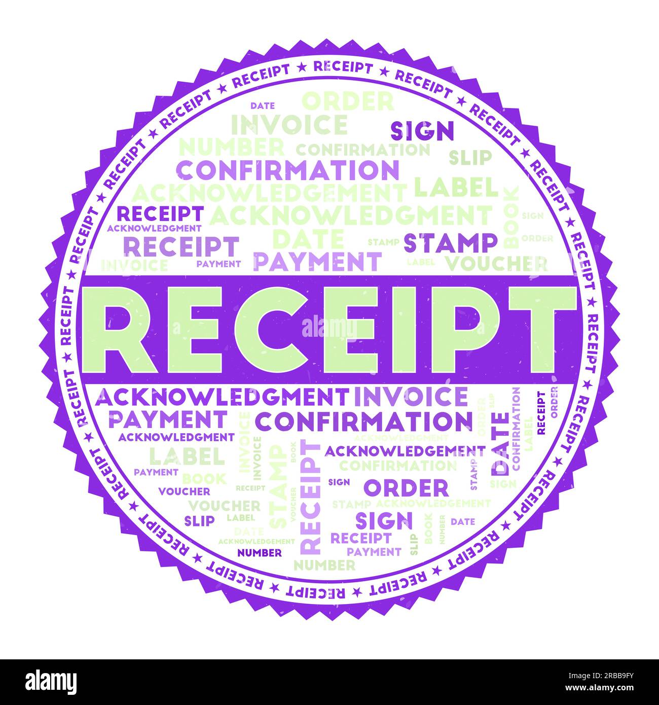 RECEIPT word image. Receipt concept with word clouds and round text. Nice colors and grunge texture. Astonishing vector illustration. Stock Vector