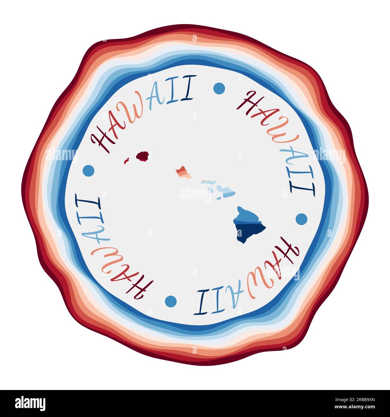 Hawaii badge. Map of the island with beautiful geometric waves and