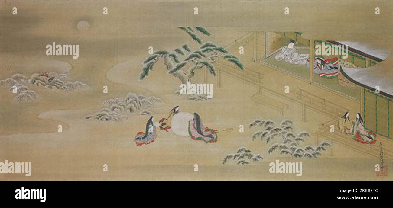 Illustration of the Genji Monogatari (Asagao, The Blue Bell) by Tosa Mitsuoki Stock Photo