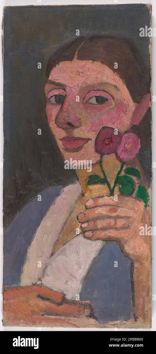 Self Portrait with Two Flowers in Her Raised Left Hand 1907 by Paula Modersohn Becker Stock Photo