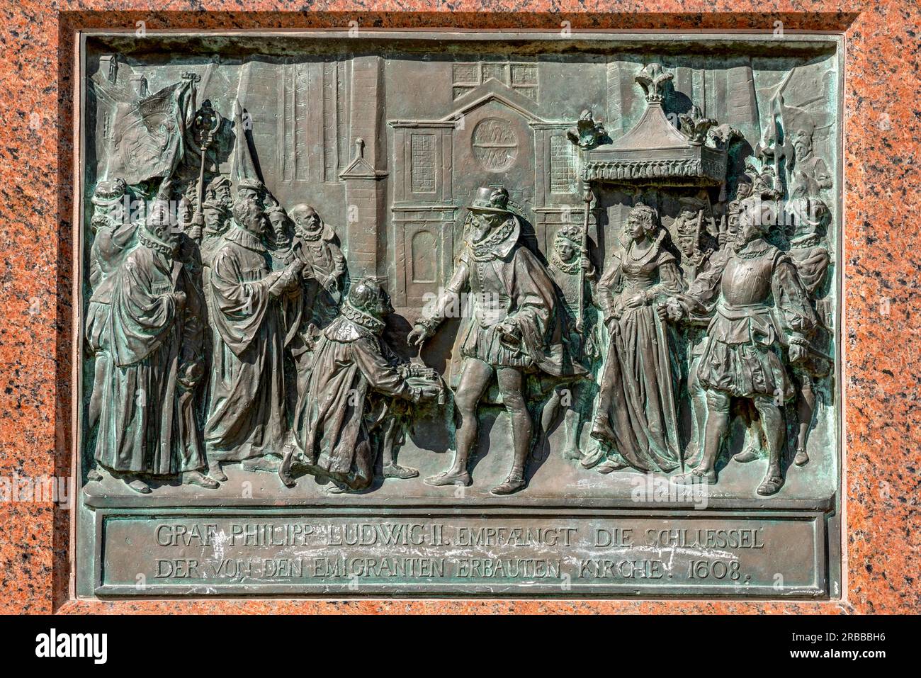 Bronze relief, memorial plaque on monument to Count Philipp Ludwig II