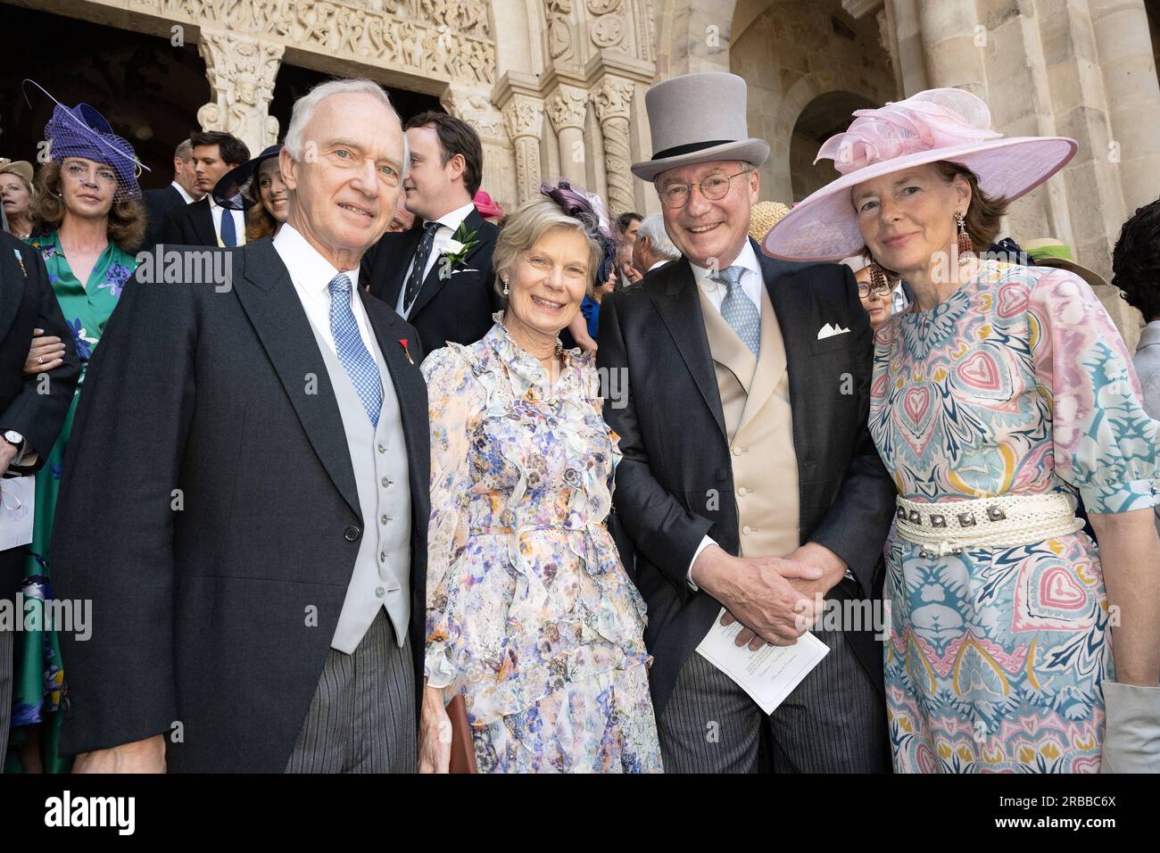 Autun, France. 08th July, 2023. Archduke of Austria Carl Christian with Princess Marie-Astrid of Luxembourg and Prince Jean of Luxembourg and his wife Countess Diane de Nassau pose after the Royal wedding ceremony at Saint-Lazare cathedral in Autun, on July 8, 2023, France. Photo by David Niviere/ABACAPRESS.COM Credit: Abaca Press/Alamy Live News Stock Photo