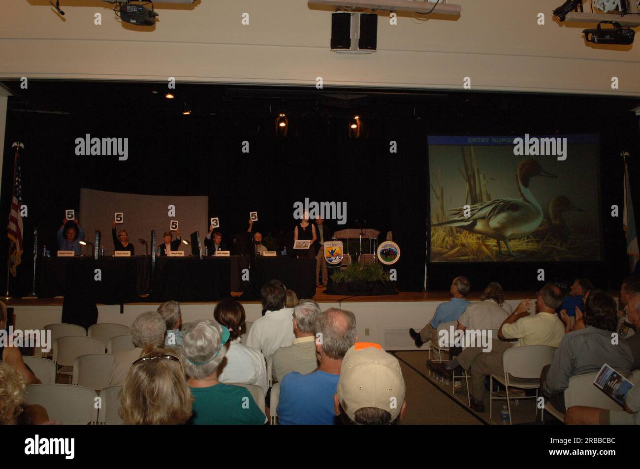 Activities at the 2007 Federal Duck Stamp Art Contest at BIG Arts in Sanibel, Florida, with Secretary Dirk Kempthorne and Fish and Wildlife Service Director H. Dale Hall among the Interior officials on hand to announce the winning entry, a depiction of a pair of pintail ducks by wildlife artist Joe Hautman of Plymouth, Minnesota. Judges for the competition, selected by the Secretary, included wood sculptor and former major league baseball pitcher Jim Sprankle, Association of Fish and Wildlife Agencies Executive Director and former Fish and Wildlife Service Deputy Director Matt Hogan, Springfie Stock Photo