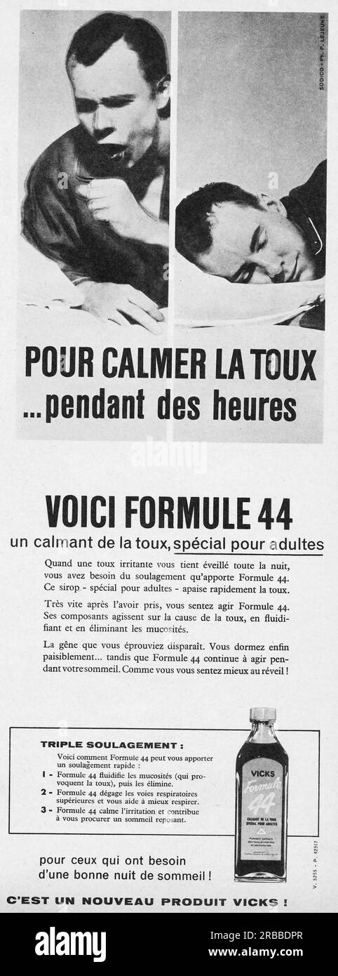Vicks Formula 44 cough syrup French print ad, 1959 Stock Photo