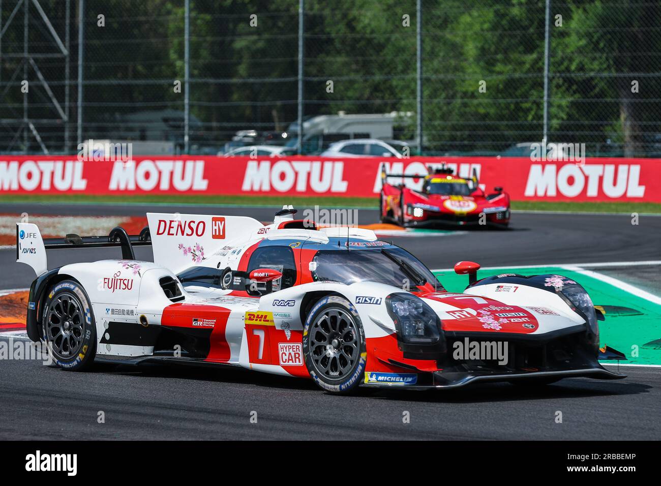 Monza, Italy. 08th July, 2023. #7 Toyota Gazoo Racing - Toyota GR010 Hybrid of Kamui Kobayashi (JPN) in action during the WEC FIA World Endurance Championship 6 Hours of Monza 2023 at Autodromo Nazionale Monza. Credit: SOPA Images Limited/Alamy Live News Stock Photo