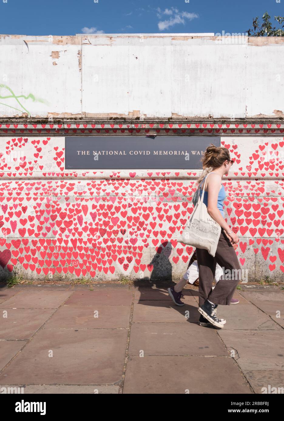 Red and Pink hearts on the The National Covid Memorial Wall, London, England, UK. Stock Photo