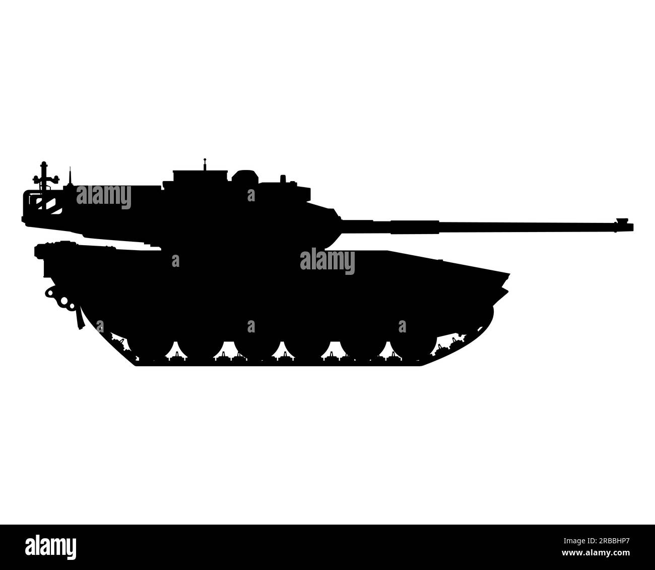 Main battle tank silhouette. Armored fighting vehicle. Special combat military transport. Vector illustration isolated on white background. Stock Vector