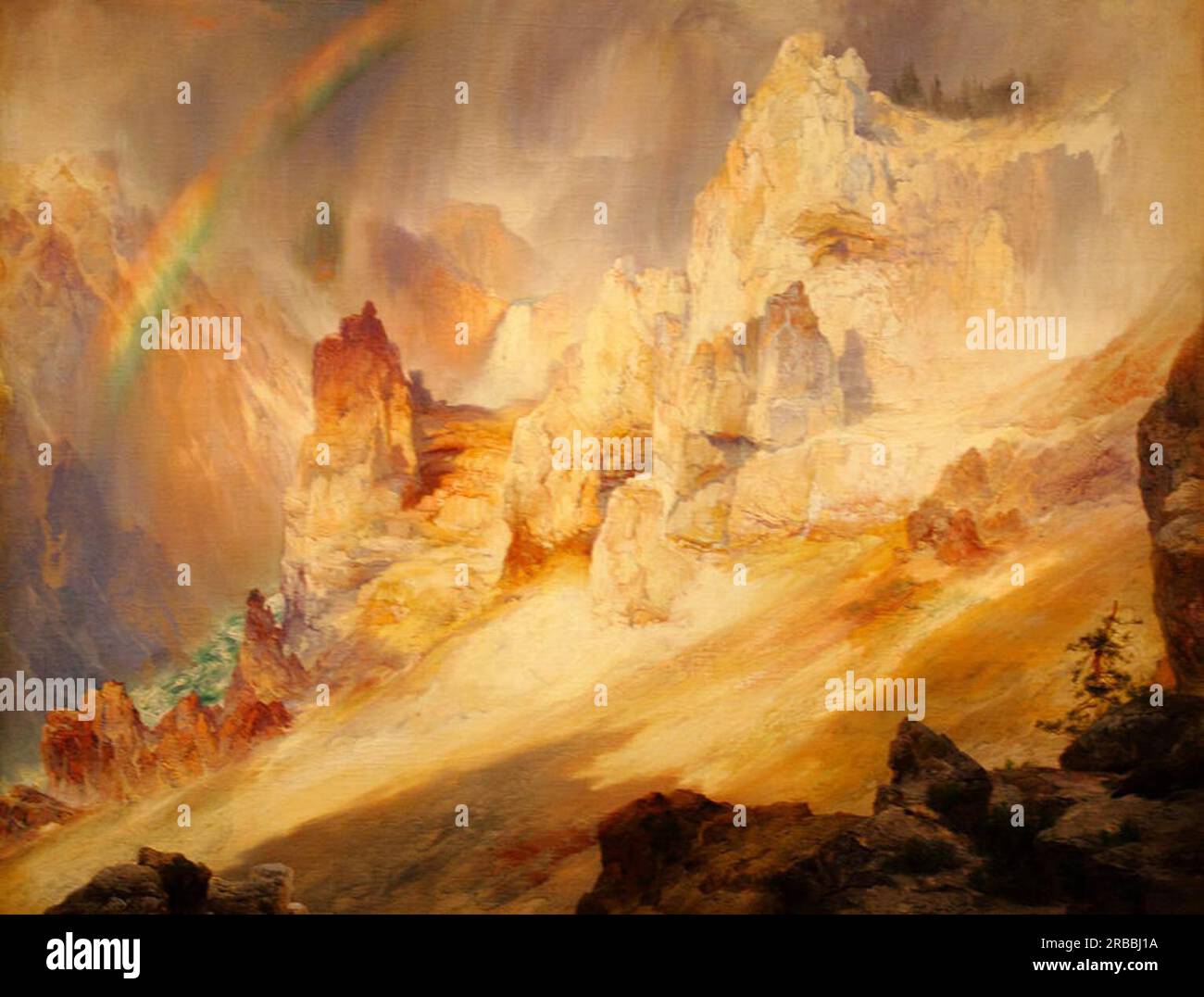 Rainbow over the Grand Canyon of the Yellowstone by Thomas Moran Stock ...