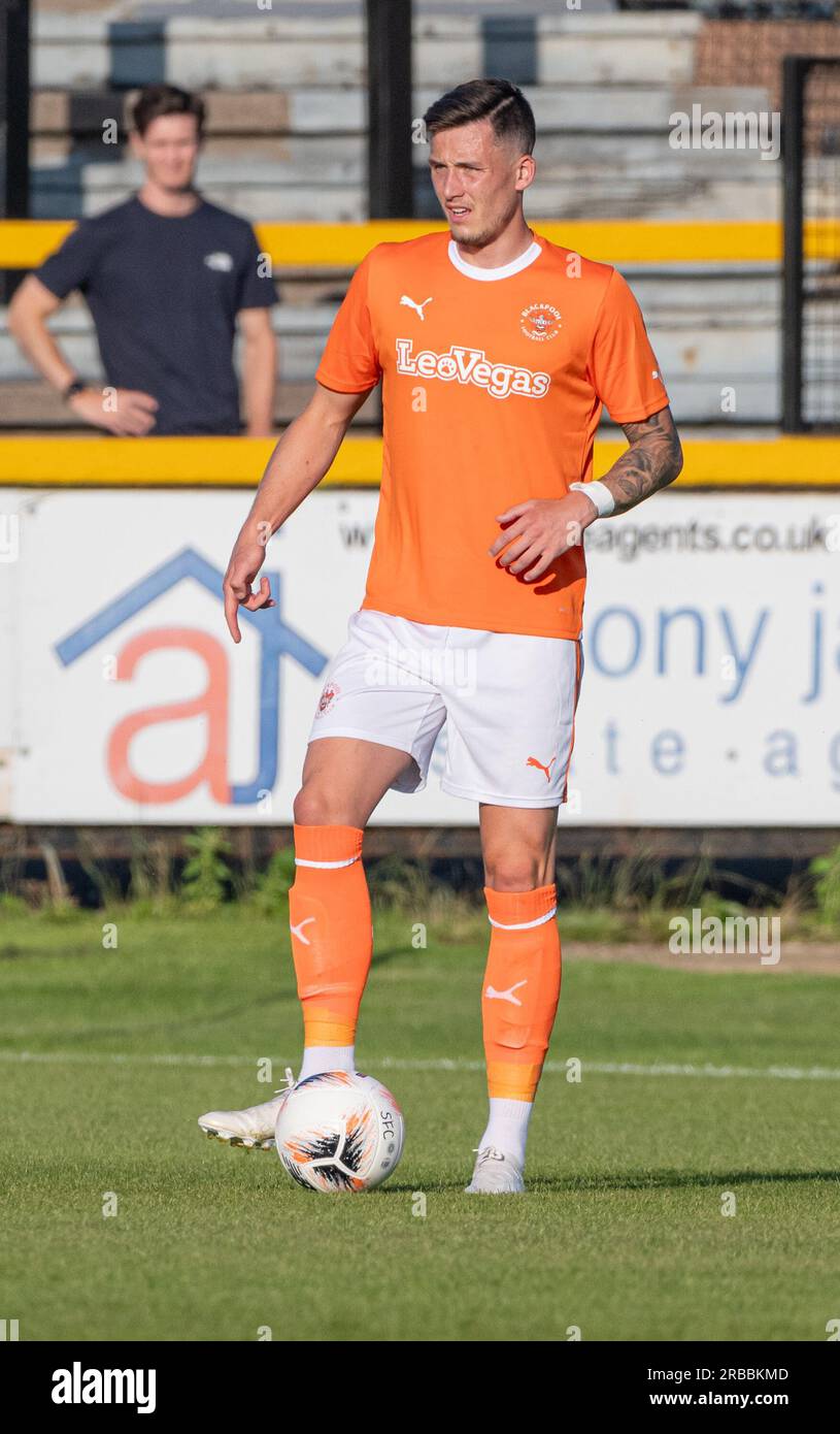 Southport, Merseyside, England, 7th July 2023. Blackpool's Oliver Casey on the ball, during Southport Football Club V Blackpool Football Club at Haig Avenue, in a pre season friendly. (Credit Image: ©Cody Froggatt/Alamy Live News) Stock Photo