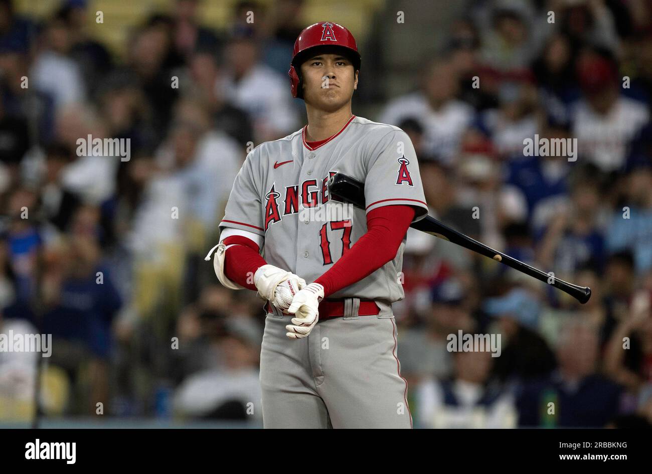 Los Angeles, California, USA. 7th July, 2023. Los Angeles Angels baseball player SHOHEI OHTANI in a game against the Los Angeles Dodgers on July 7, 2023 at Dodger Stadium. (Credit Image: © Mark Edward Harris/ZUMA Press Wire) EDITORIAL USAGE ONLY! Not for Commercial USAGE! Stock Photo