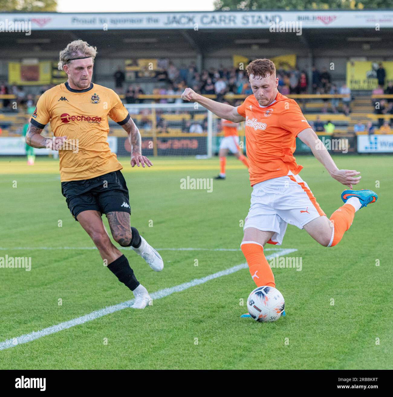 Southport, Merseyside, England, 7th July 2023. Blackpool's Sonny Carey crosses the ball, during Southport Football Club V Blackpool Football Club at Haig Avenue, in a pre season friendly. (Credit Image: ©Cody Froggatt/Alamy Live News) Stock Photo