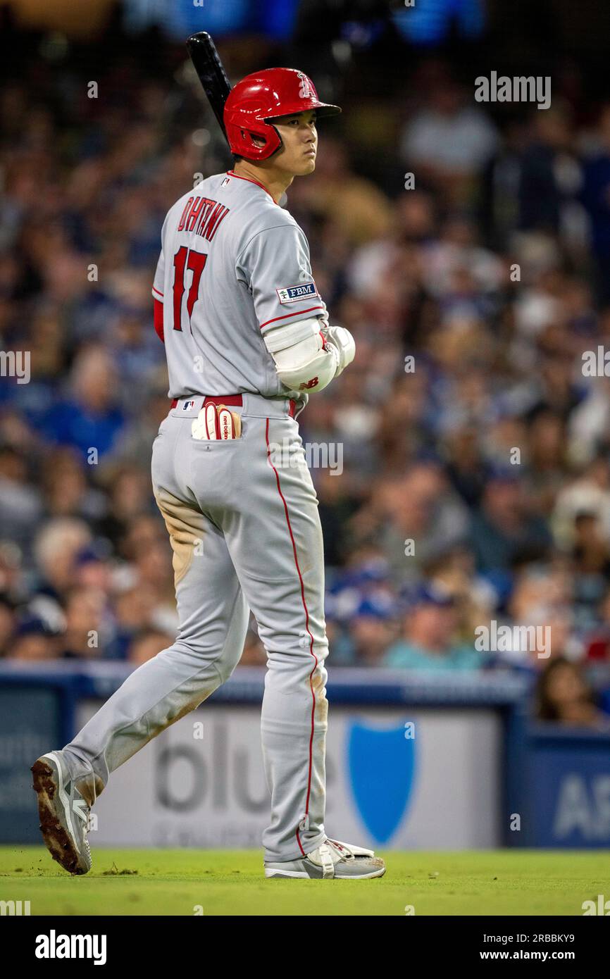 Los Angeles, California, USA. 7th July, 2023. Los Angeles Angels baseball player SHOHEI OHTANI during a game against the Los Angeles Dodgers on July 7, 2023 at Dodger Stadium. (Credit Image: © Mark Edward Harris/ZUMA Press Wire) EDITORIAL USAGE ONLY! Not for Commercial USAGE! Stock Photo
