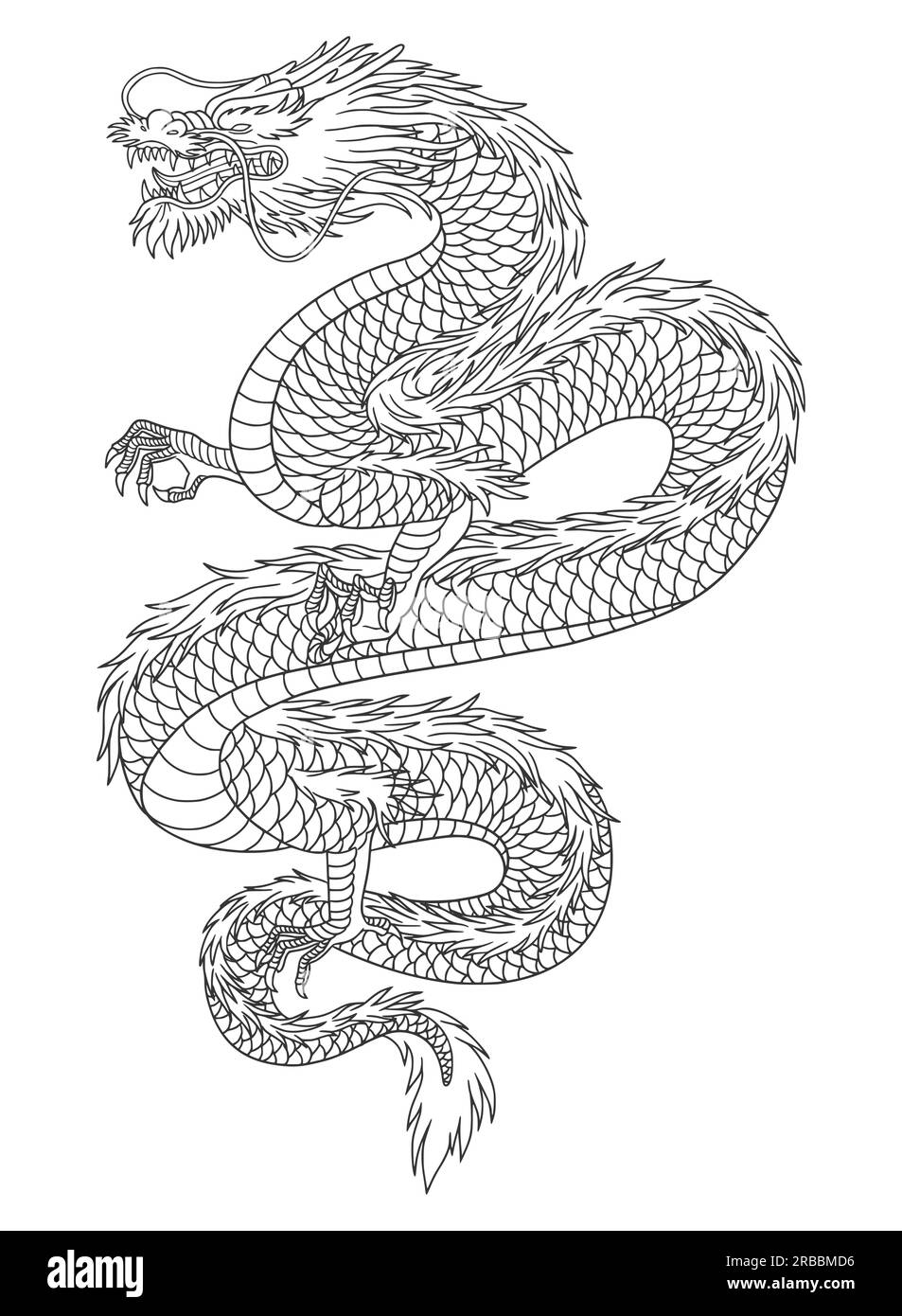 Line art of japanese dragon isolated on white background. vector illustration Stock Vector