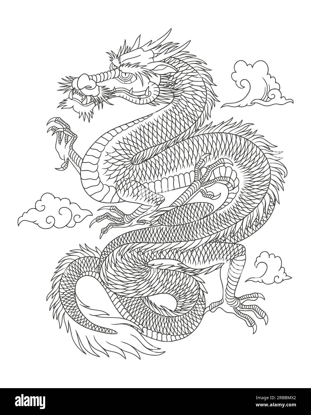 Japanese dragon, black and white drawing on Craiyon